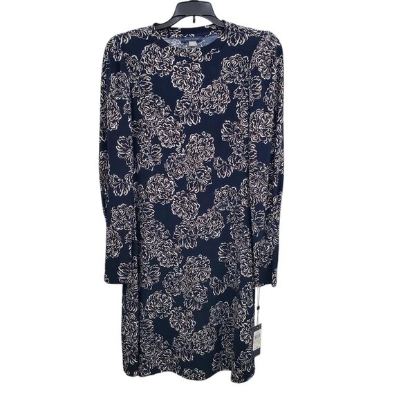 Tommy Hilfiger Navy‎ White Floral Puff Shoulder Long Sleeve Shift Dress NWT Sz 2 - Picture 1 of 10